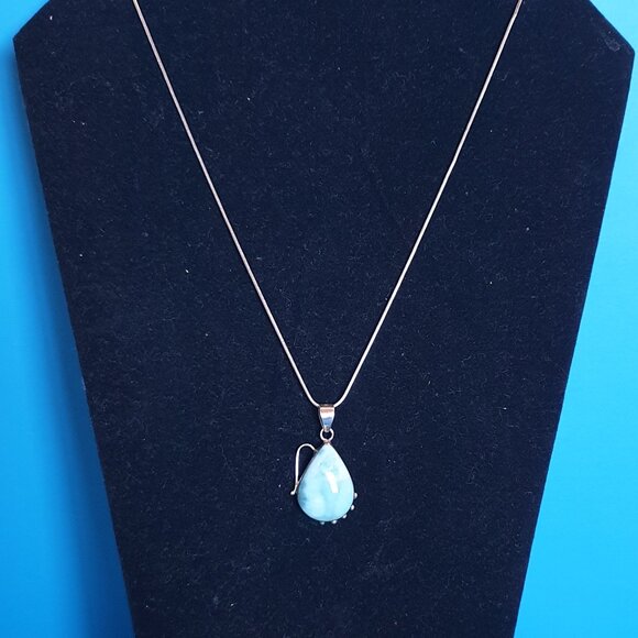 Beautiful Vintage 925 Sterling Silver Natural Larimar Statement Pendant Necklace - Picture 13 of 13